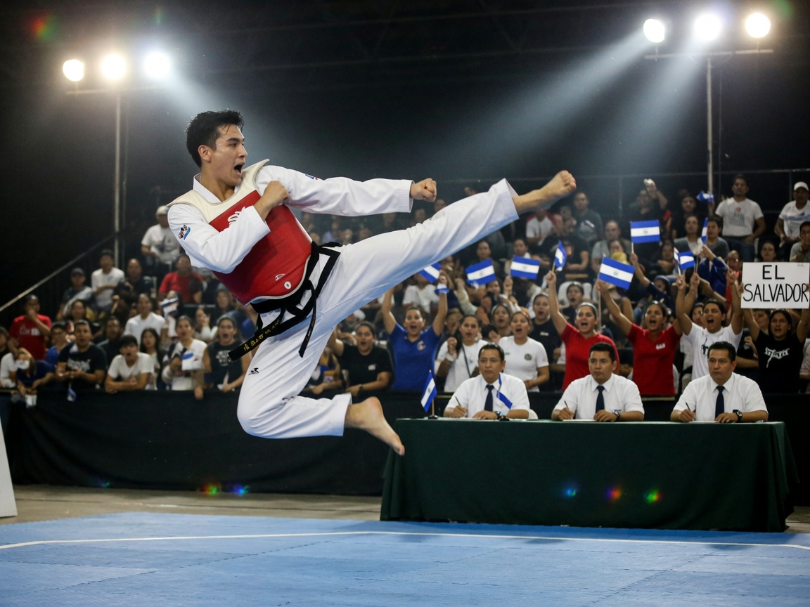 Atleta ejecutando una patada voladora